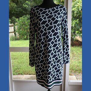 Michael Kors Geometric Chain Link Print Navy Shift Dress size M Round Neck